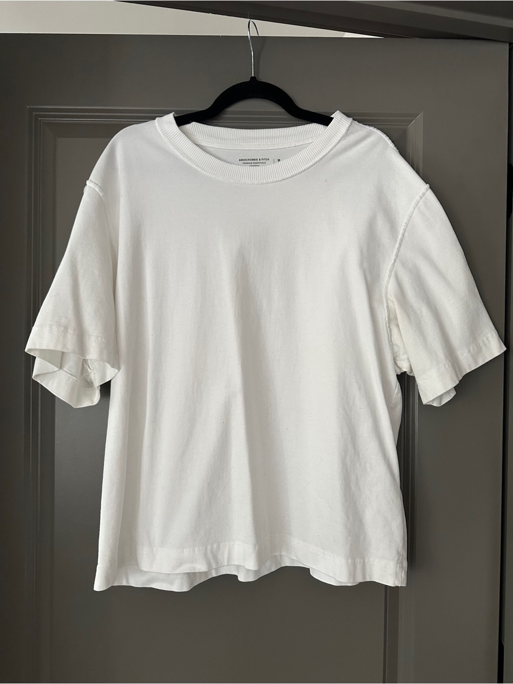 Abercrombie & Fitch Premium Essentials Cropped White Crewneck Tee